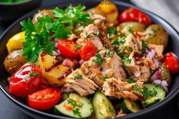 طريقة عمل سلطة التونة بالبطاطس المشوية