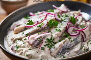 طريقة عمل سلطة الرنجة بالطحينة والبصل