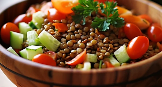 طريقة عمل سلطة العدس البني بالخضار